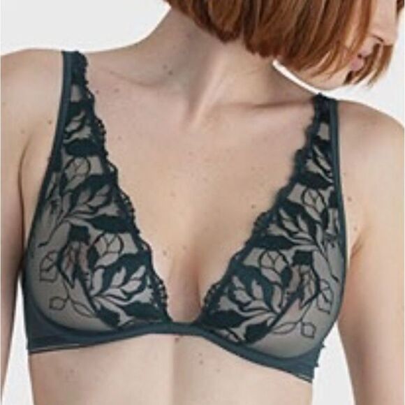 NWT Maison Lejaby Sin Embroidered Underwired Triangle Bra in Lagoon Teal Sz 36B - Picture 1 of 11